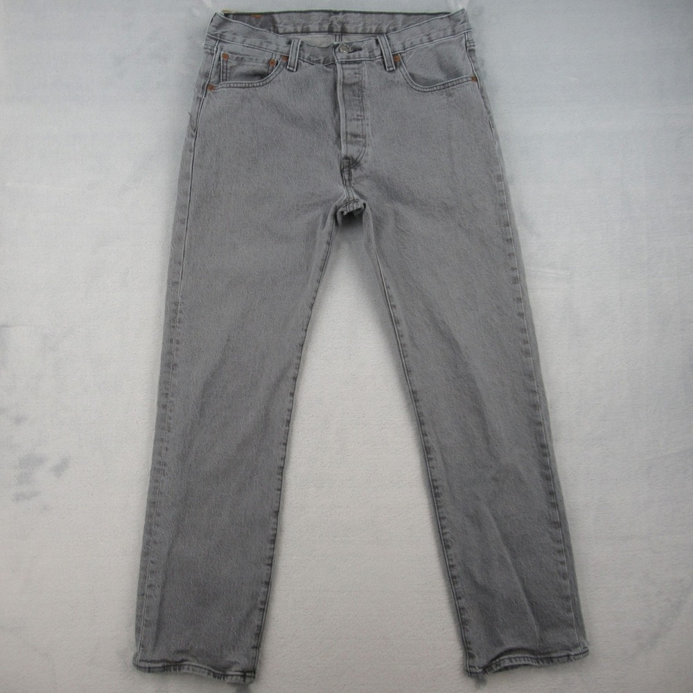Levis 501 Original Fit Jeans Mens 33x32 Gray Button Fly Stretch Denim 00501-2370